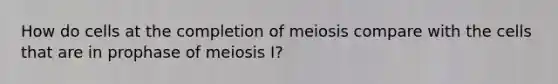 How do cells at the completion of meiosis compare with the cells that are in prophase of meiosis I?