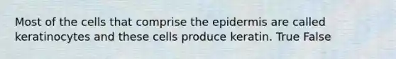 Most of the cells that comprise the epidermis are called keratinocytes and these cells produce keratin. True False