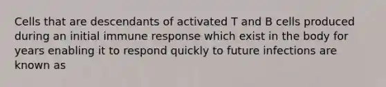 Cells that are descendants of activated T and B cells produced during an initial immune response which exist in the body for years enabling it to respond quickly to future infections are known as