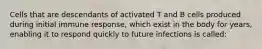 Cells that are descendants of activated T and B cells produced during initial immune response, which exist in the body for years, enabling it to respond quickly to future infections is called: