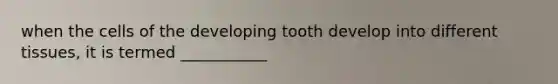 when the cells of the developing tooth develop into different tissues, it is termed ___________