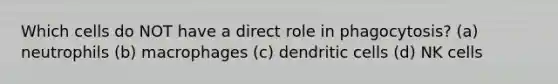 Which cells do NOT have a direct role in phagocytosis? (a) neutrophils (b) macrophages (c) dendritic cells (d) NK cells