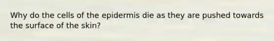 Why do the cells of the epidermis die as they are pushed towards the surface of the skin?