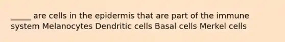 _____ are cells in <a href='https://www.questionai.com/knowledge/kBFgQMpq6s-the-epidermis' class='anchor-knowledge'>the epidermis</a> that are part of the immune system Melanocytes Dendritic cells Basal cells Merkel cells