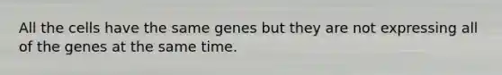 All the cells have the same genes but they are not expressing all of the genes at the same time.