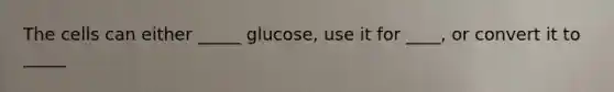 The cells can either _____ glucose, use it for ____, or convert it to _____