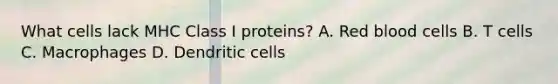 What cells lack MHC Class I proteins? A. Red blood cells B. T cells C. Macrophages D. Dendritic cells