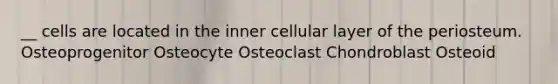 __ cells are located in the inner cellular layer of the periosteum. Osteoprogenitor Osteocyte Osteoclast Chondroblast Osteoid