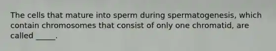 The cells that mature into sperm during spermatogenesis, which contain chromosomes that consist of only one chromatid, are called _____.