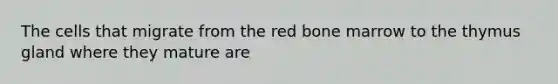 The cells that migrate from the red bone marrow to the thymus gland where they mature are