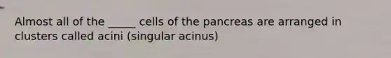 Almost all of the _____ cells of the pancreas are arranged in clusters called acini (singular acinus)