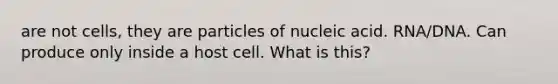 are not cells, they are particles of nucleic acid. RNA/DNA. Can produce only inside a host cell. What is this?