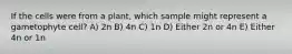 If the cells were from a plant, which sample might represent a gametophyte cell? A) 2n B) 4n C) 1n D) Either 2n or 4n E) Either 4n or 1n
