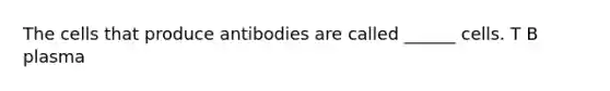 The cells that produce antibodies are called ______ cells. T B plasma