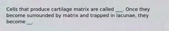 Cells that produce cartilage matrix are called ___. Once they become surrounded by matrix and trapped in lacunae, they become __.