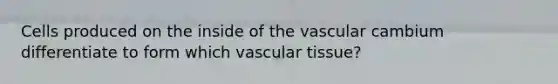 Cells produced on the inside of the vascular cambium differentiate to form which vascular tissue?