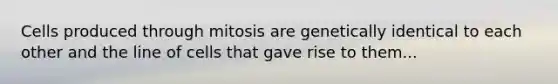 Cells produced through mitosis are genetically identical to each other and the line of cells that gave rise to them...