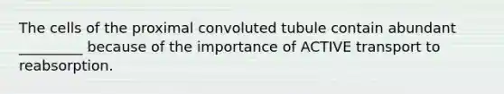 The cells of the proximal convoluted tubule contain abundant _________ because of the importance of ACTIVE transport to reabsorption.