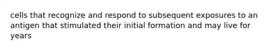 cells that recognize and respond to subsequent exposures to an antigen that stimulated their initial formation and may live for years