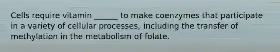 Cells require vitamin ______ to make coenzymes that participate in a variety of cellular processes, including the transfer of methylation in the metabolism of folate.