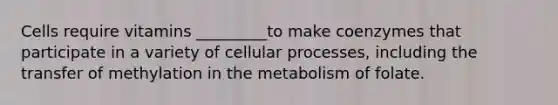 Cells require vitamins _________to make coenzymes that participate in a variety of cellular processes, including the transfer of methylation in the metabolism of folate.