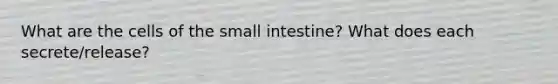 What are the cells of the small intestine? What does each secrete/release?