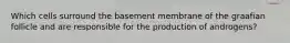 Which cells surround the basement membrane of the graafian follicle and are responsible for the production of androgens?