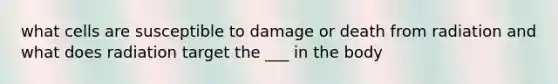 what cells are susceptible to damage or death from radiation and what does radiation target the ___ in the body