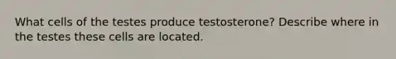 What cells of the testes produce testosterone? Describe where in the testes these cells are located.