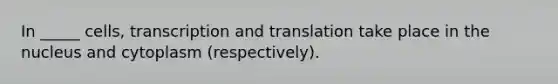 In _____ cells, transcription and translation take place in the nucleus and cytoplasm (respectively).