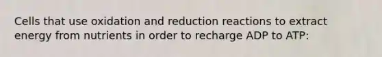 Cells that use oxidation and reduction reactions to extract energy from nutrients in order to recharge ADP to ATP:
