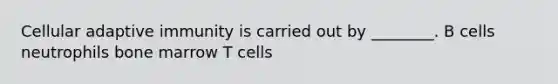 Cellular adaptive immunity is carried out by ________. B cells neutrophils bone marrow T cells