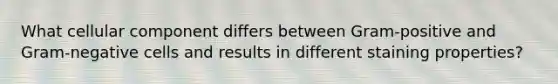 What cellular component differs between Gram-positive and Gram-negative cells and results in different staining properties?