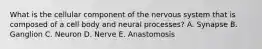 What is the cellular component of the nervous system that is composed of a cell body and neural processes? A. Synapse B. Ganglion C. Neuron D. Nerve E. Anastomosis