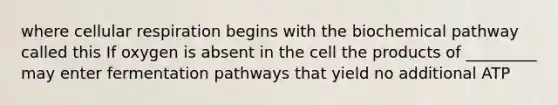 where cellular respiration begins with the biochemical pathway called this If oxygen is absent in the cell the products of _________ may enter fermentation pathways that yield no additional ATP