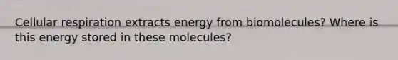 Cellular respiration extracts energy from biomolecules? Where is this energy stored in these molecules?