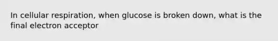 In cellular respiration, when glucose is broken down, what is the final electron acceptor