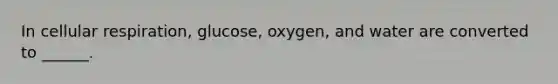 In cellular respiration, glucose, oxygen, and water are converted to ______.