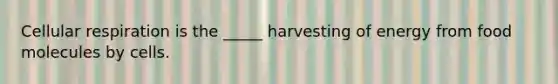 Cellular respiration is the _____ harvesting of energy from food molecules by cells.