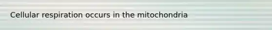 Cellular respiration occurs in the mitochondria