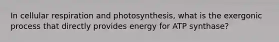 In cellular respiration and photosynthesis, what is the exergonic process that directly provides energy for ATP synthase?