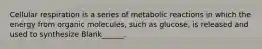 Cellular respiration is a series of metabolic reactions in which the energy from organic molecules, such as glucose, is released and used to synthesize Blank______.