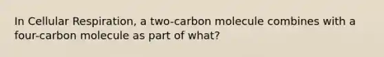 In Cellular Respiration, a two-carbon molecule combines with a four-carbon molecule as part of what?