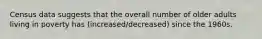Census data suggests that the overall number of older adults living in poverty has (increased/decreased) since the 1960s.