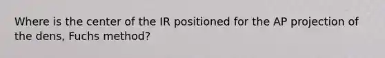 Where is the center of the IR positioned for the AP projection of the dens, Fuchs method?