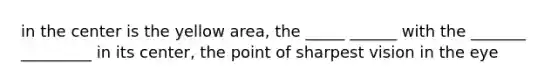 in the center is the yellow area, the _____ ______ with the _______ _________ in its center, the point of sharpest vision in the eye