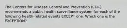 The Centers for Disease Control and Prevention (CDC) recommends a public health surveillance system for each of the following health-related events EXCEPT one. Which one is the EXCEPTION?