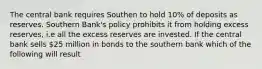 The central bank requires Southen to hold 10% of deposits as reserves. Southern Bank's policy prohibits it from holding excess reserves, i.e all the excess reserves are invested. If the central bank sells 25 million in bonds to the southern bank which of the following will result