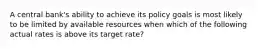 A central bank's ability to achieve its policy goals is most likely to be limited by available resources when which of the following actual rates is above its target rate?