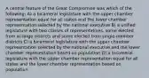 A central feature of the Great Compromise was which of the following: A) a bicameral legislature with the upper chamber representation equal for all states and the lower chamber representation selected by the national executive B) a unified legislature with two classes of representatives, some elected from at-large districts and some elected from single-member districts C) a bicameral legislature with the upper chamber representation selected by the national executive and the lower chamber representation based on population D) a bicameral legislature with the upper chamber representation equal for all states and the lower chamber representation based on population